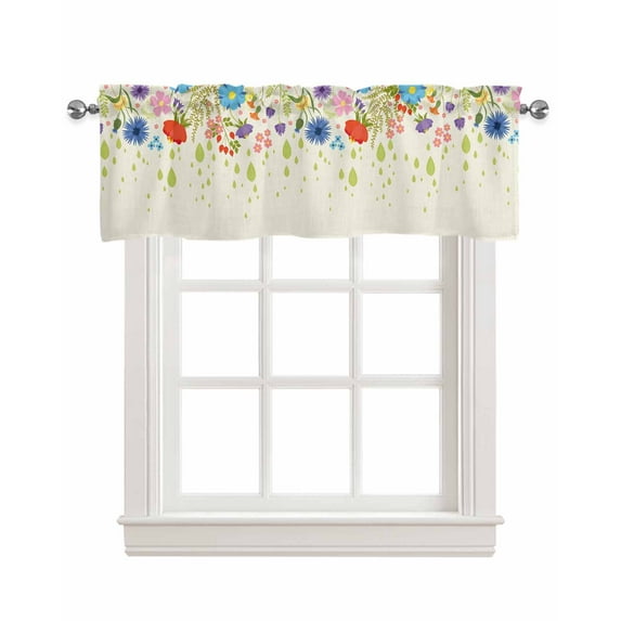 Colorful Flower Boho Linen Curtain Valance for Bedroom/Bathroom/Kitchen/Office/Living/Dining Room Windows,Modern Minimalist Tropical Leaves Pocket Topper Drapes Decorative Cafe Drapery Panel 42x18