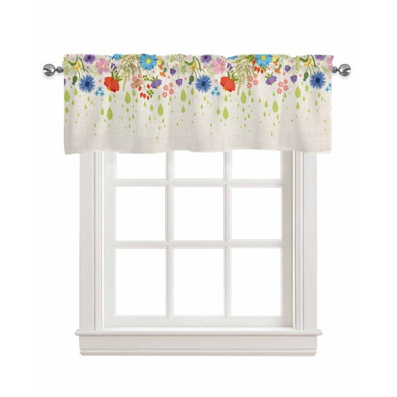 Abstract Boho Floral Linen Curtain Valance for Bedroom/Bathroom/Kitchen/Office/Living/Dining Room Windows,Bohemia Colorful Mandala Leaves Rod Pocket Topper Drapes Decorative Cafe Drapery Panel 42x18