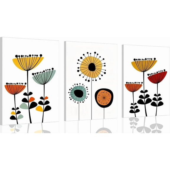 Abstract Boho Floral Wall Art Vibrant Canvas Posters and Prints Modern Flower Paintings Pictures Artistic Wall Decor for Bedroom Living Room Office and Dorm Decoration
