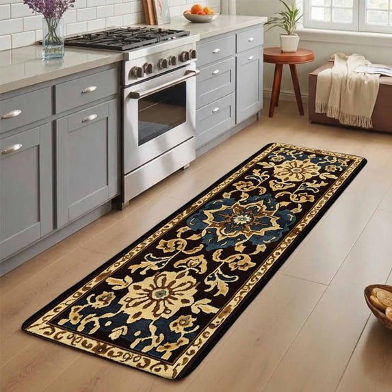Abstract Boho Flower Pattern Brown Washable Runner Rug 3X7 ft Yellow ...
