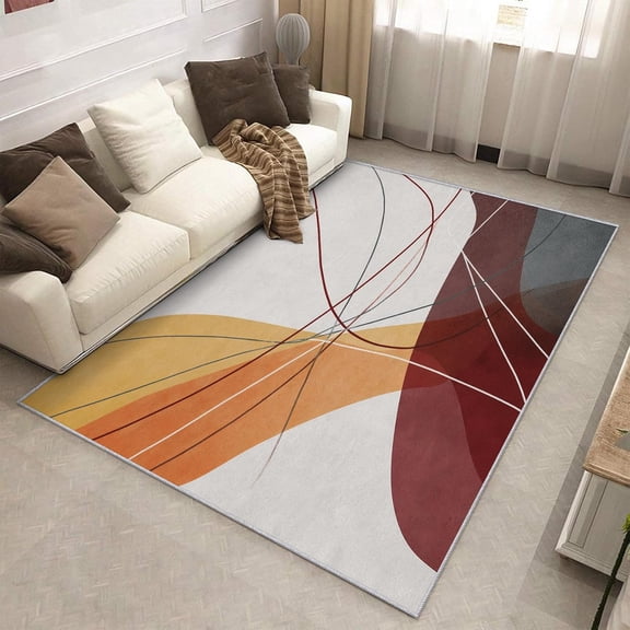 Abstract Boho Geometric Area Rug, Modern Line Pattern Indoor Carpet, Washable Non Slip Low Pile Soft Thin Rug for Living Room Bedroom Home Decor Mat 2x3ft