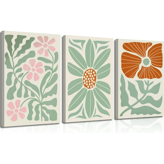 Abstract Boho Green Flowers Plant Canvas Wall Art Minimalist Florals Aesthetic Painting Pictures Wall Decor Neutral Floral Poster Prints for Living Room Bedroom Home Decoration Unframed