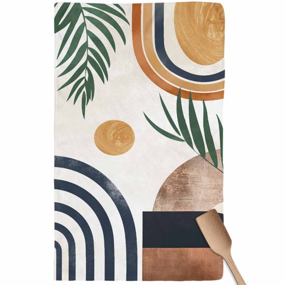 Abstract Boho Kitchen Towel Dish Cloths Set of 1, Microfiber Soft Kitchen Hand Towels, Bohemian Palm Leaf Geometric Leaf Circle Absorbent Quick Drying Dishcloths 18 x 28 Inches