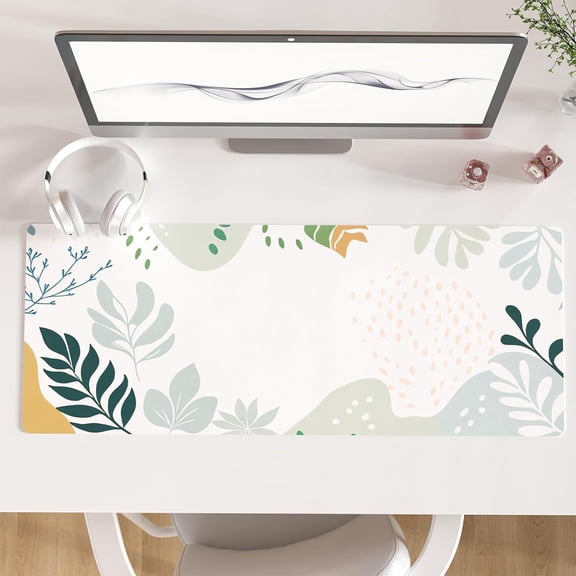 Abstract Boho Large Mouse Pad, Waterproof Green White Desk Mat, Double Sided Computer Gaming Mouse Pad, XL Full Desk Mousepad Non Slip Writing Pad for School Office Home 31.5" x 11.8"