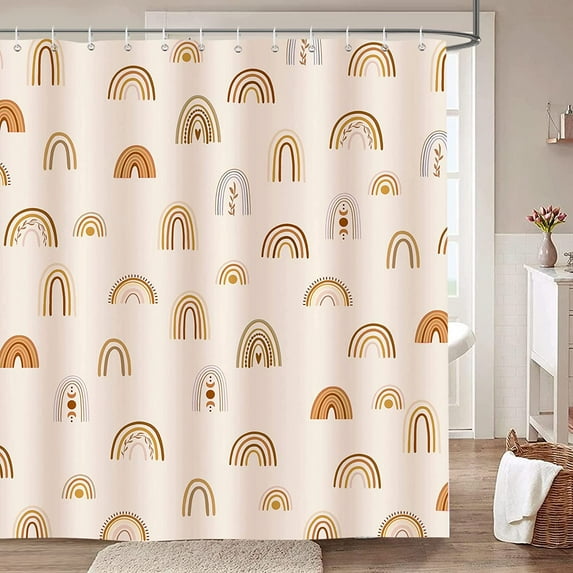 Abstract Boho Leaf Shower Curtain Mid Century Modern Minimalist Art Decorative Bath Curtain 72 x 72 Inch Polyester Fabric Waterproof Bathroom Curtain with 12 Hooks
