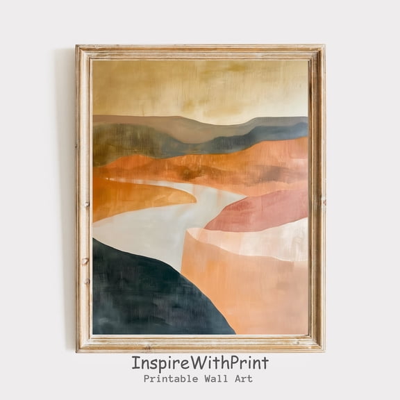 Abstract Boho Mountain Landscape Poster Earth Tones Mountain Road Wall Art, Boho Art Poster Printable MCM Art, Mid Century Modern Wall Decor, Size 12x18 UNFFRAMED F03.1.6l735