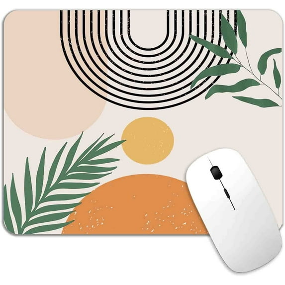 Abstract Boho Mouse Pad, Beige Modern Minimalist Sun Premium-Textured Mat, Washable Mousepad Lycra Cloth, Non-Slip Rubber Base Computer Mousepad, Desk Accessories Decor JDE0-GS4Y-G119K5-F36