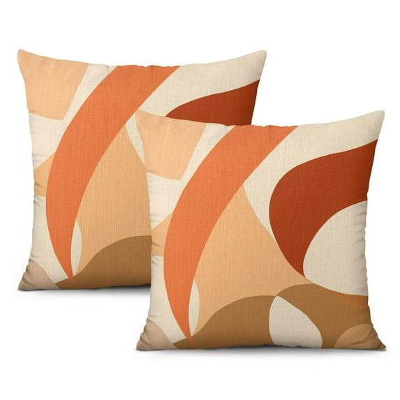 Abstract Boho Orange Mordern Decor Throw Pillow Covers 20"x20", Set Of 2, Linen Study Sofa Cushion Cover Indoor Living Room Home Decor