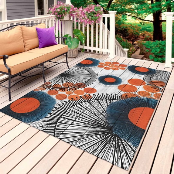 Abstract Boho Outdoor Rug for Patio/Deck/Porch, Non-Slip Large Area Rug ...