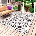 thumbnail image 1 of Abstract Boho Outdoor Rug for Patio/Deck/Porch, Non-Slip Large Area Rug 5 x 7 Ft, Modern Fluid Lines Black Gray Texture Indoor Outdoor Rugs Washable Area Rugs, Reversible Camping Rug Carpet Runner, 1 of 8