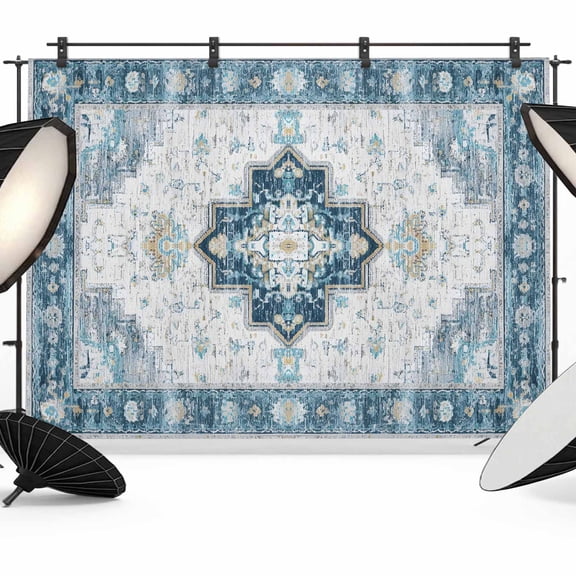 Abstract Boho Photography Backdrop 7x5FT, Vintage Blue White Botanical Texture Photo Backdrops, Background for Photography Studio Photo Studio Background, Back Drop for Photoshoot