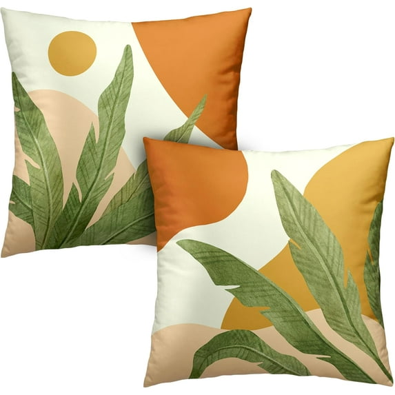 Abstract Boho Pillow Covers 18X18 Tropical Leaves Throw Pillow Covers Set of 2 Modern Palm Tree Decorative Pillow Case for Living Room Couch Patio Home Decor