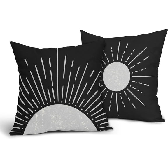 Abstract Boho Pillow Covers 18x18 Inch Pack of 2 Modern Black Bohemian Print Decorative Outdoor Throw Pillow Covers Farmhouse Pillowcase Square Linen Cushion Cover for Bedroom Sofa Couch Home Decor