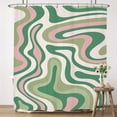thumbnail image 1 of Abstract Boho Pink Green Shower Curtain 72Wx72H Inches Groovy Spiral Swirl Modern Waves Aesthetic Cute 2000s 70s Retro Cloth Fabric Waterproof Polyester Bathroom Home Decor Set with Hooks, 1 of 6