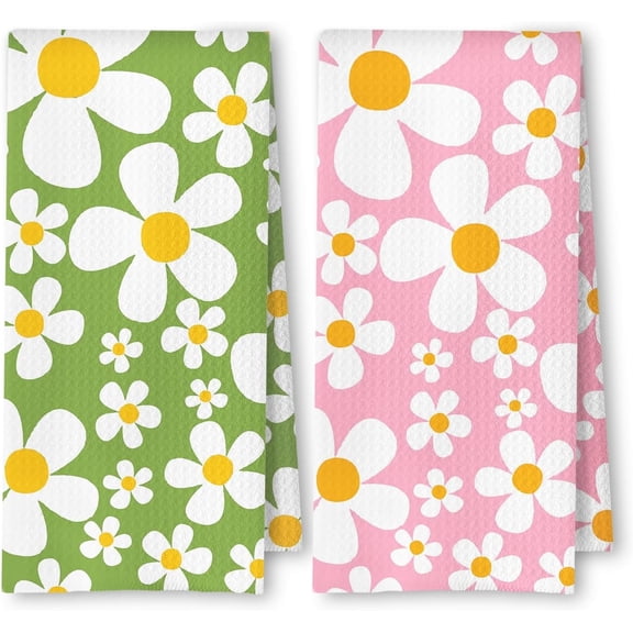 Abstract Boho Sage Green Floral Kitchen Towels Set of 2, 70s Retro Groovy Boho Botanical Dish Tea Towels for Kitchen Decor, Mid Century Modern Hand Towels for Bathroom Decor, 16x24 Inch