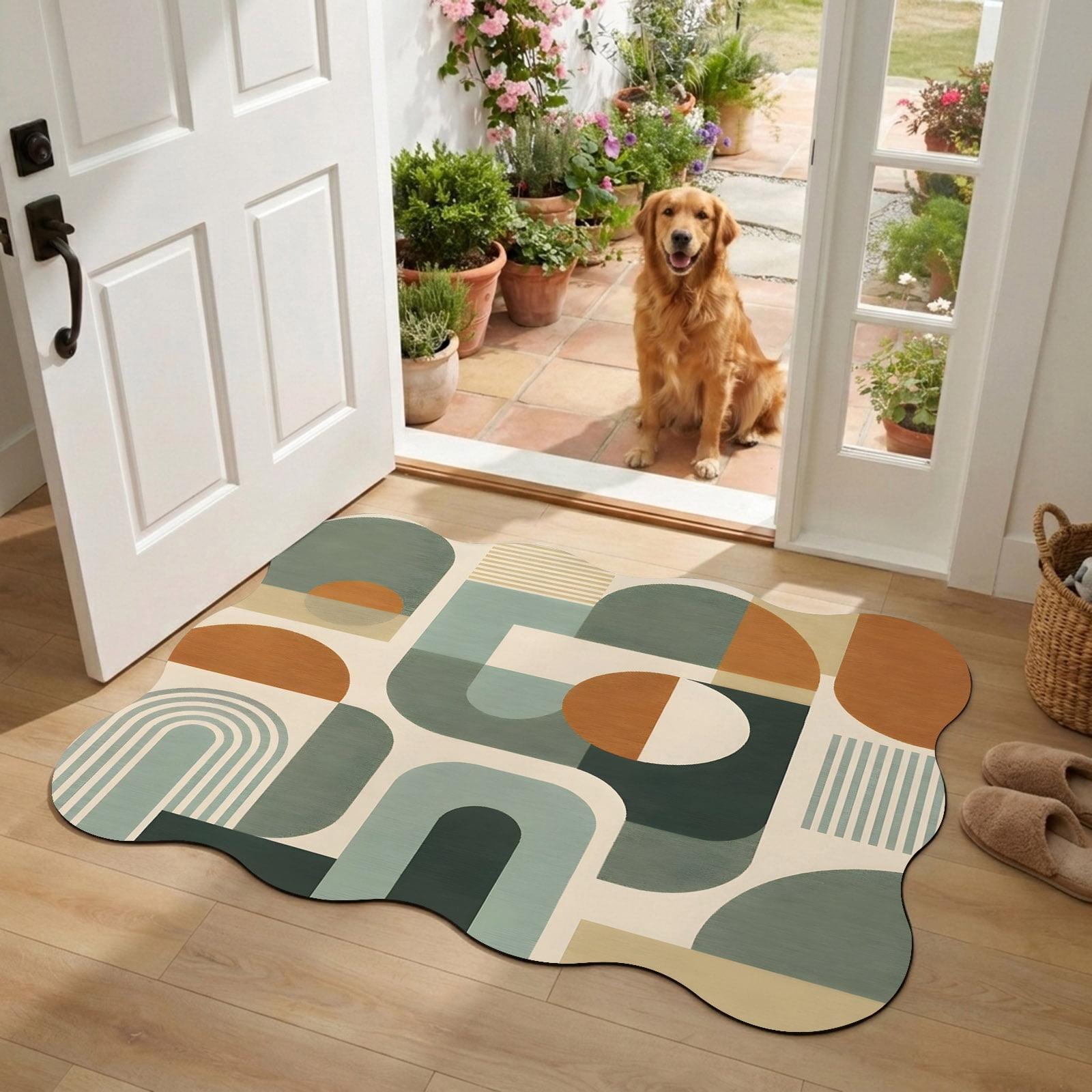 Simple Rustic Arch Abstract Boho Scalloped Diatomaceous Earth Doormat, 24