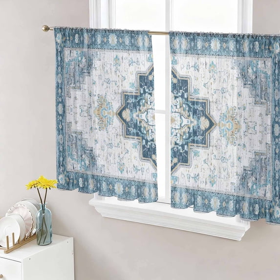 Abstract Boho Sheer Curtains for Living Room Bedroom, Vintage Blue ...