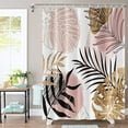 thumbnail image 1 of Abstract Boho Shower Curtain Mid Century Palm Leaves Botanical Pink Gold Geometric Modern Aesthetic Bathroom Decor for Women Minimalist 72Wx84H Inches Bath Accessories with 12 Hooks, 1 of 6