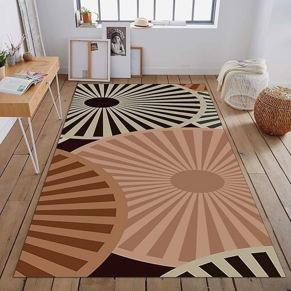 Abstract Boho Sun Moon Area Rug, Mid Century Art Geometric Striped Soft Washable Carpet, Easy Clean Rug For Boys And Girls Nursery Bed Living Room Carpets Nursery Decor Rugs 3 x 5ft