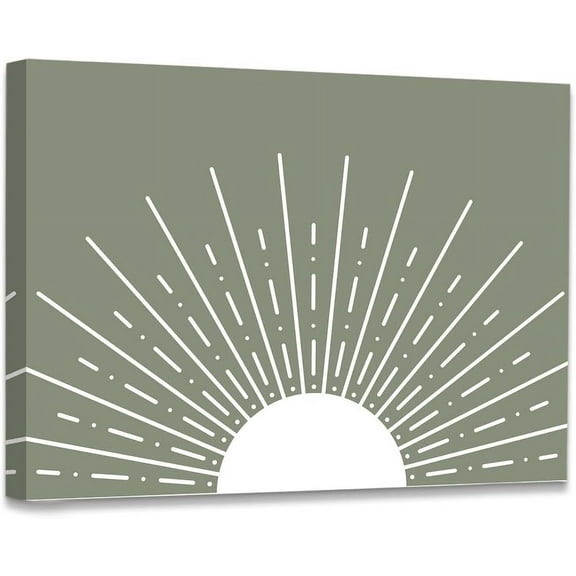 Abstract Boho Sun Sage Green Framed Canvas Wall Art Decor 11×14 inch, Boho Sun Sunset Sunrise Sunshine Sun Rays Print Painting Artwork Home Wall Decoration For Girls Room Office,Girls Women Gift