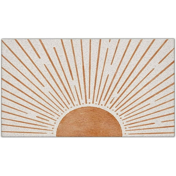 Abstract Boho Sun Sunrise Sunset Sunshine Mid Century Modern Waterproof Door Mat Outdoor Entrance 17x30 Inch Non-Slip Doormat for Bohemian Home Front Door Porch Outdoor Indoor Decorations