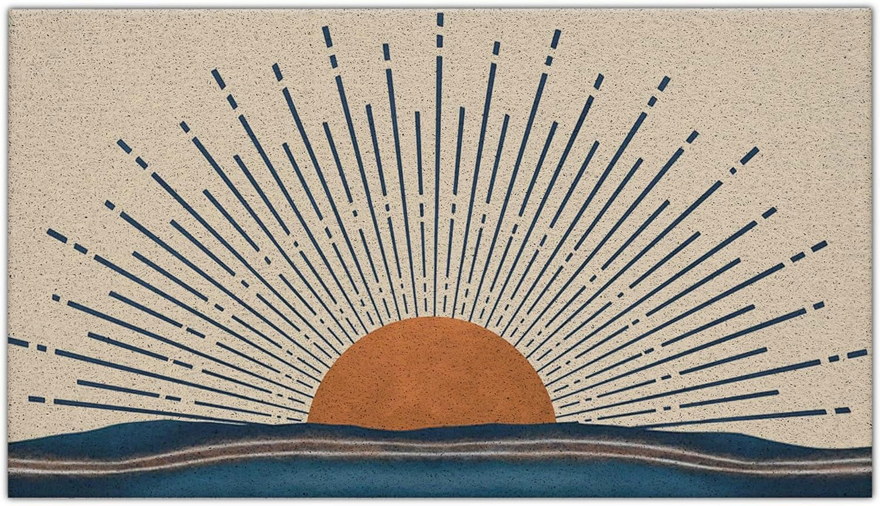 Abstract Boho Sun Sunrise Sunshine Ocean Wave Mid Century Modern Waterproof Door Mat Outdoor Entrance 17x30 Inch Non-Slip Doormat for Bohemian Home Front Door Porch Outdoor Indoor Decorations