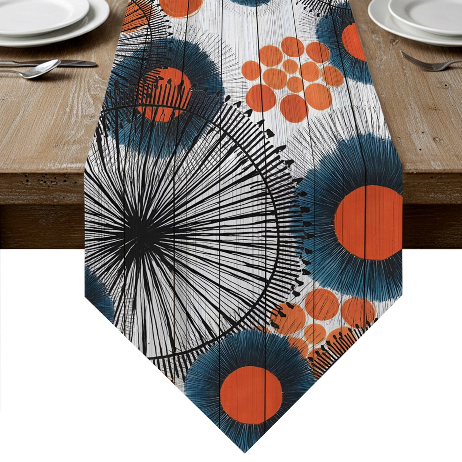 Abstract Boho Table Runner Linen Burlap Table Runner 120 Inches Long ...