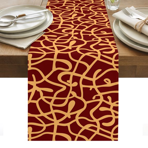 Abstract Boho Table Runner Middle Century Rustic Orange Red Texture Tablerunners 13 x 36 Inch, Table Decorations Tabletop Scarf for Summer Gathering Holiday Farmhouse Kitchen Dining Decor