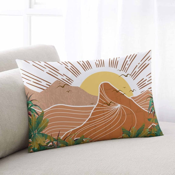 Abstract Boho Throw Pillow Cover,Modern Palm Tree Geometric Mountain Sun Rectangle Decorative Pillow Case Protector Soft Cushion Cover Lumbar Pillowcase for Couch Sofa Bedroom Car Decor 24x36 Inch