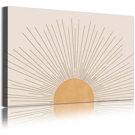 Abstract Boho Wall Art Canvas Sun Sunrise Sunset Mid Century Modern Framed Prints Wall Decor Abstract Ocean Waves Wall Art Abstract Pictures Colorful Sun Sunset Sea Paintings 16x24inch