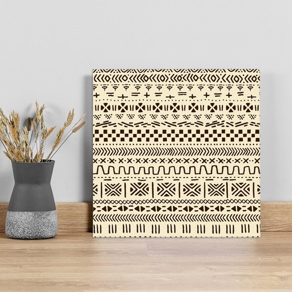 Abstract Boho Wall Art Painting on Canvas, Modern Ethnic Geometric Beige Canvas Art Home Prints Wall Art Framed Modern Artwork for Living Room Bedroom Wall Decor 8x8in