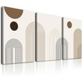 thumbnail image 1 of Abstract Boho Wall Art Set of 3, Mid-Century Modern Wall Prints, Framed Canvas Wall Art for Living Room, Minimalist Neutral Beige Brown Geometry Artwork Paintings, Modern Boho Room Decor Ready To Hang, 1 of 5