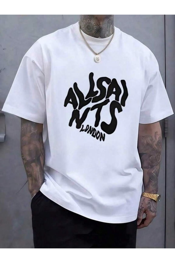 Abstract Bold ALLSAINTS London Lettering Graphic Symbolizing Urban Energy And Contemporary Attitude Cotton Casual Tee For Men Men Size S-3XL