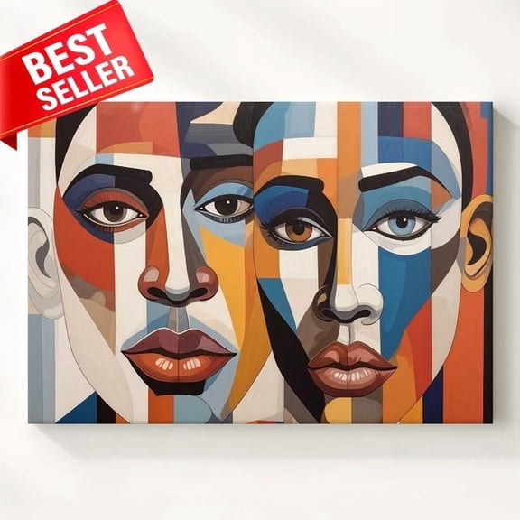 Abstract Bold Vibrant Wall Art Unity Duality Portrait Faces Stylized Art