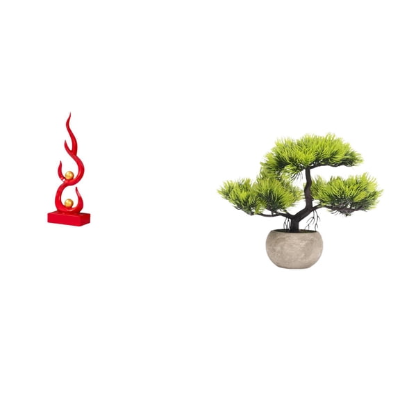 Abstract Bonsai Tree Fire Sculpture Faux Plant Modern Resin Unique Gift for Office Living Room Entryway Decor