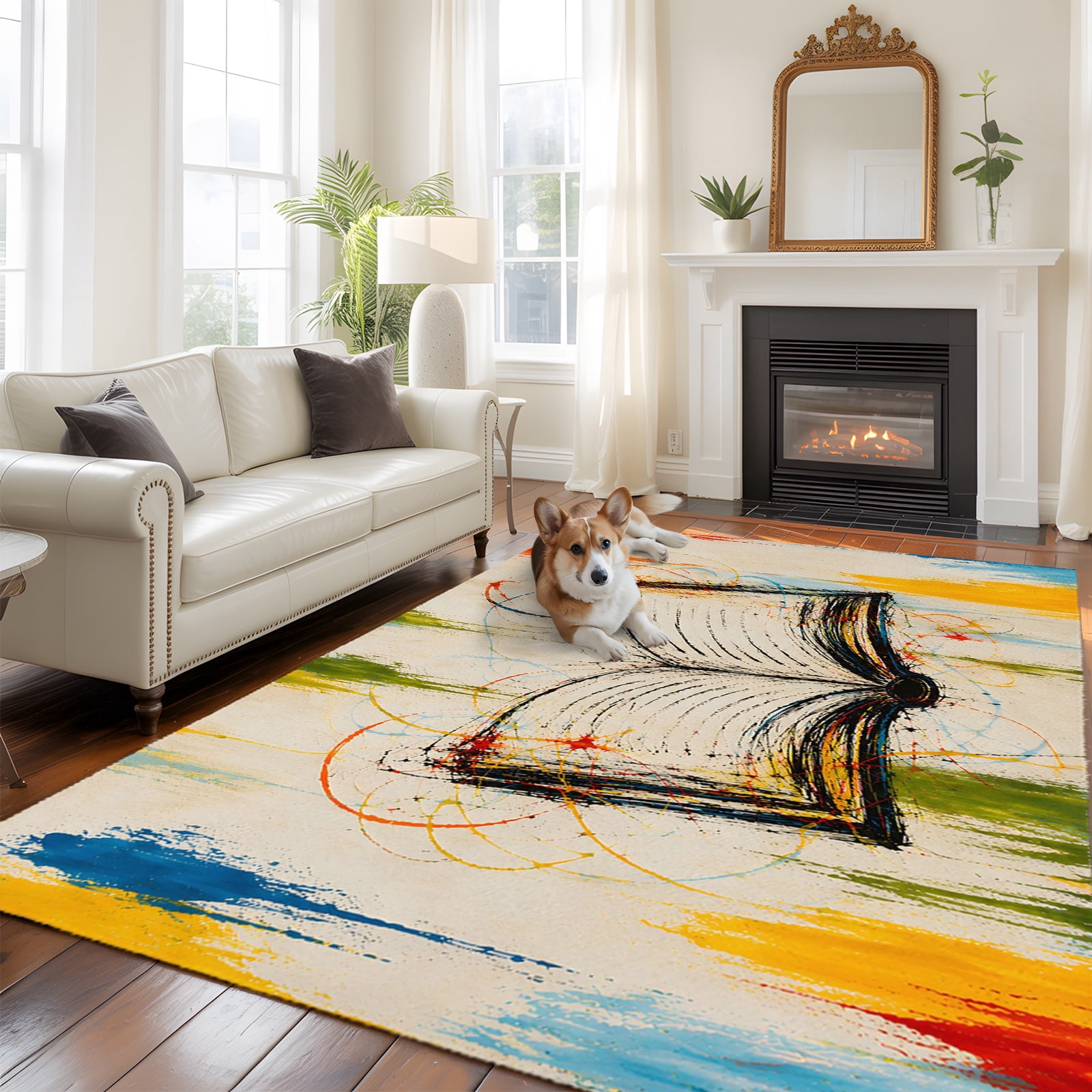 Red Breakfest Sign Abstract Book Pages Rectangle Area Rug 5x8ft Boho Vintage Art Red Blue ...