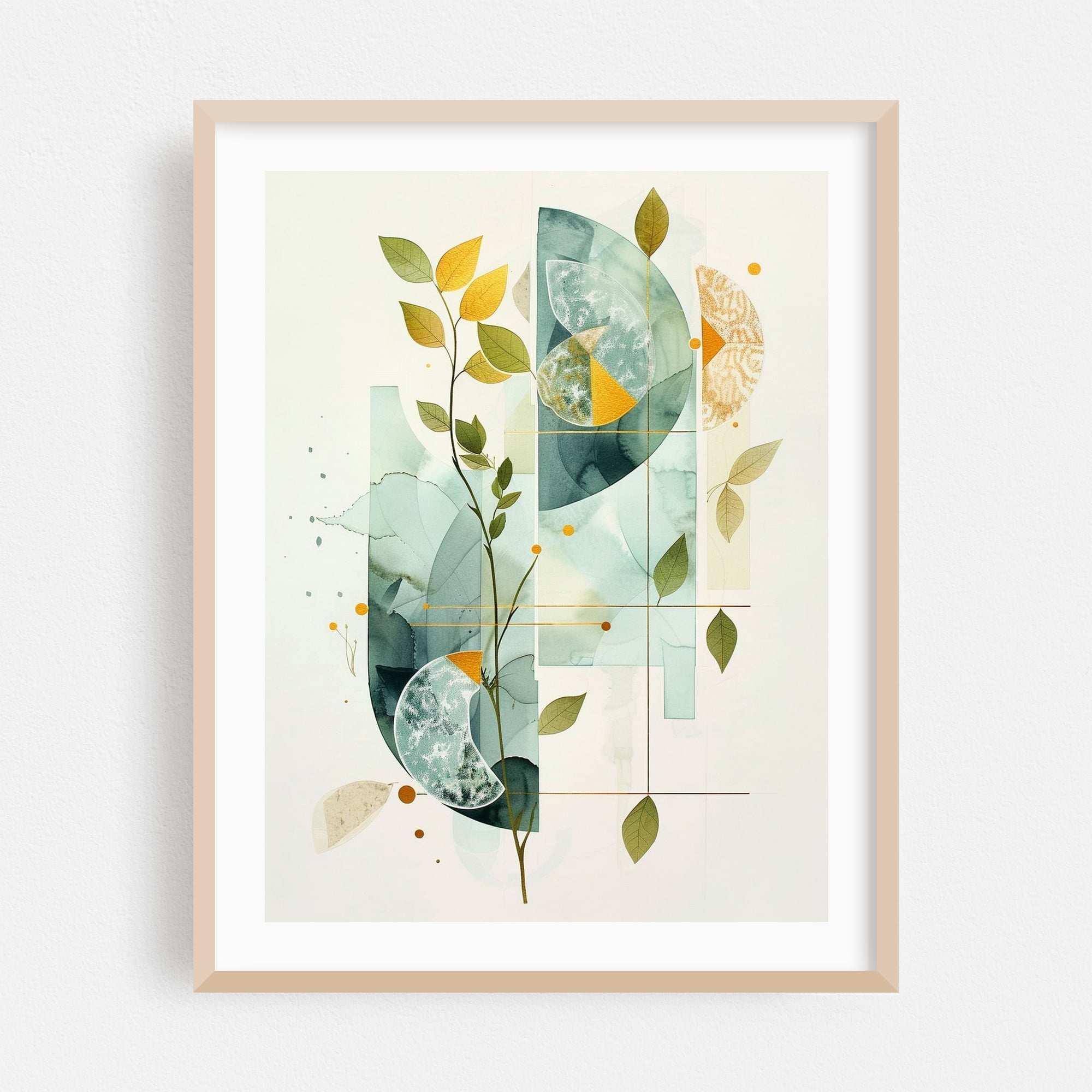 Abstract Botanical Art with Geometric Shapes and Leaves - Illustration ...