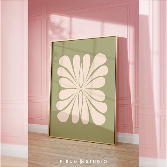 Abstract Botanical Art Print Muted Green Print Wall Art Mid Century Modern Botanical Print Modern Green Art