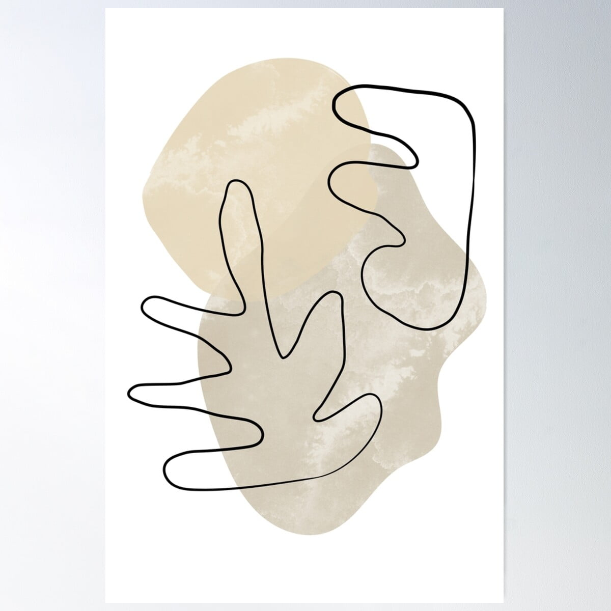Abstract Botanical Black White And Beige Print Poster Wall Art Modern