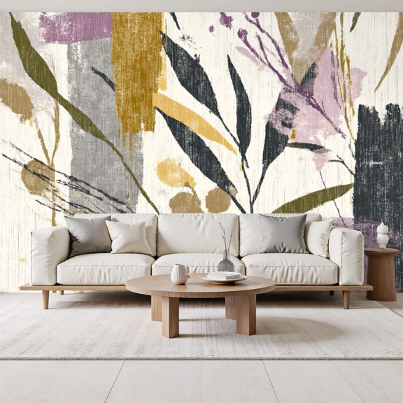 Abstract Botanical Brushstroke Earthy Tones mid century Peel and Stick Wall Murals 69"H x 96"W Removable PVC Wallpaper Self-Adhesive Wall Paintings for Bedroom Living Room
