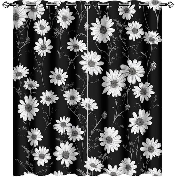 Abstract Botanical Curtains For Bedroom, Retro Rustic Daisy Floral Plant Grommet Blackout Curtains Thermal Insulated Window Drapes For Living Room 26"W x 63"L (Pack of 2)