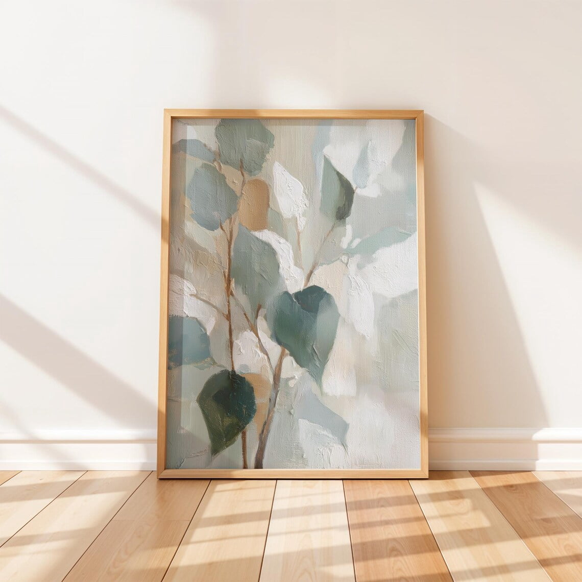 Gallery Detail: Abstract Botanical Eucalyptus Branch Painting Neutral Modern