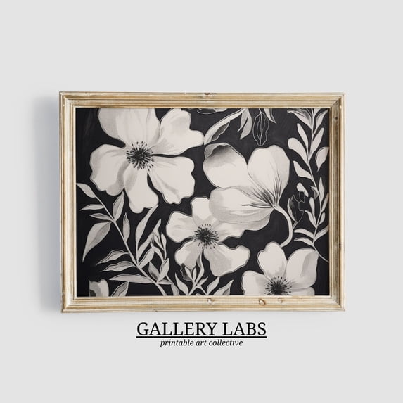 Abstract Botanical Flowers Apartment Able Retro Floral Black And White ...