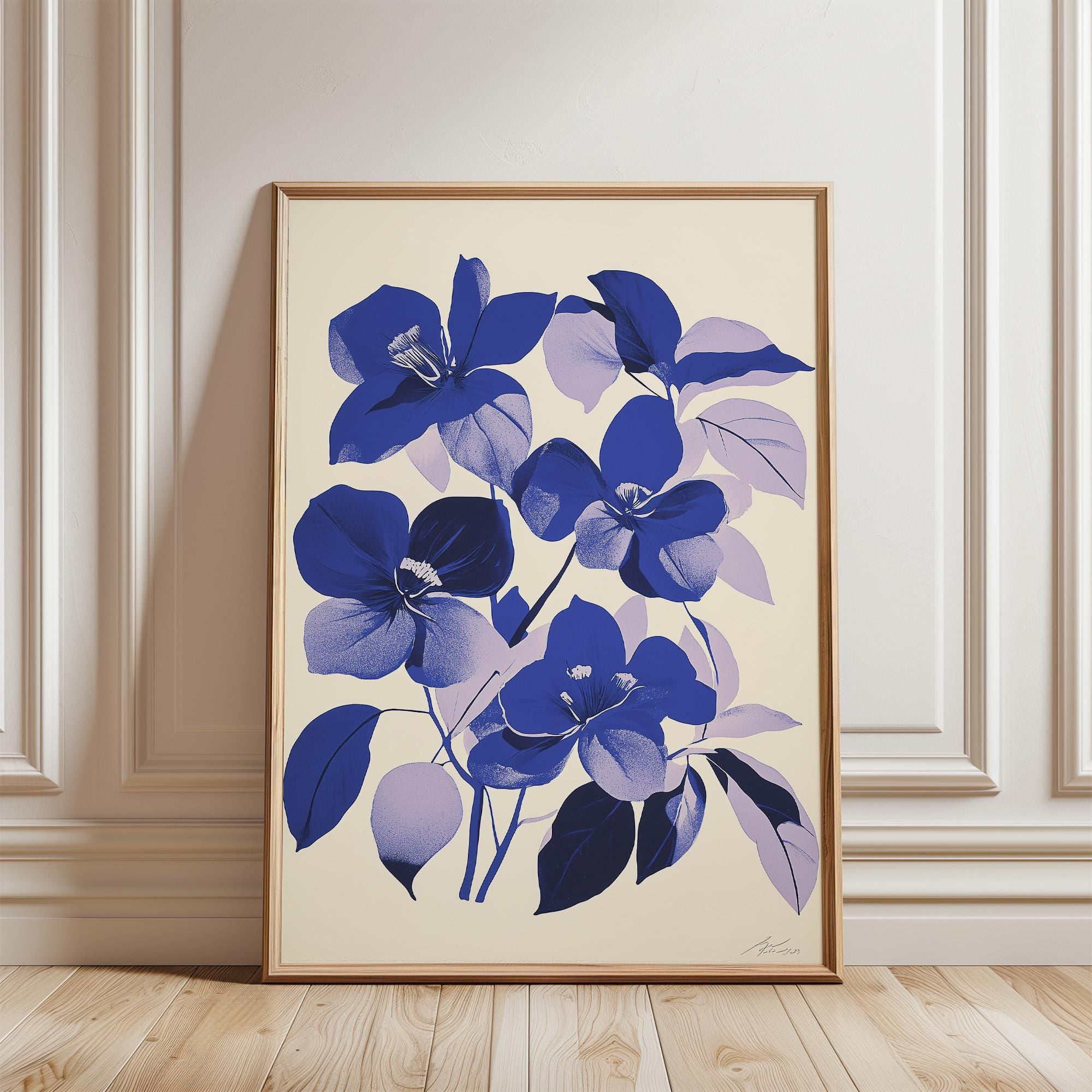 Abstract Botanical Flowers Poster • Blue Abstract Large Printable Wall ...