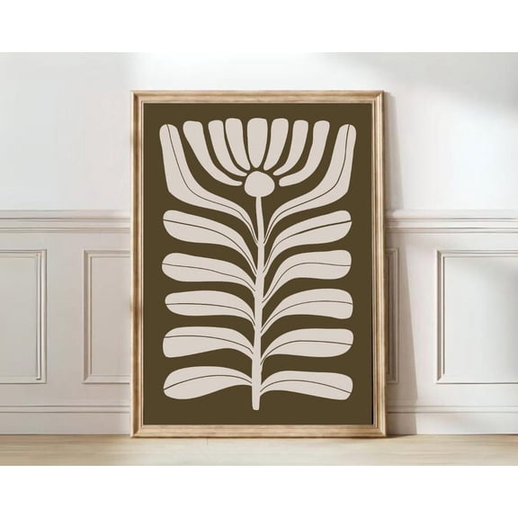 Abstract Botanical Green Mid Century Floral Organic Shapes Print, Unframed Paper Print Size 8x12