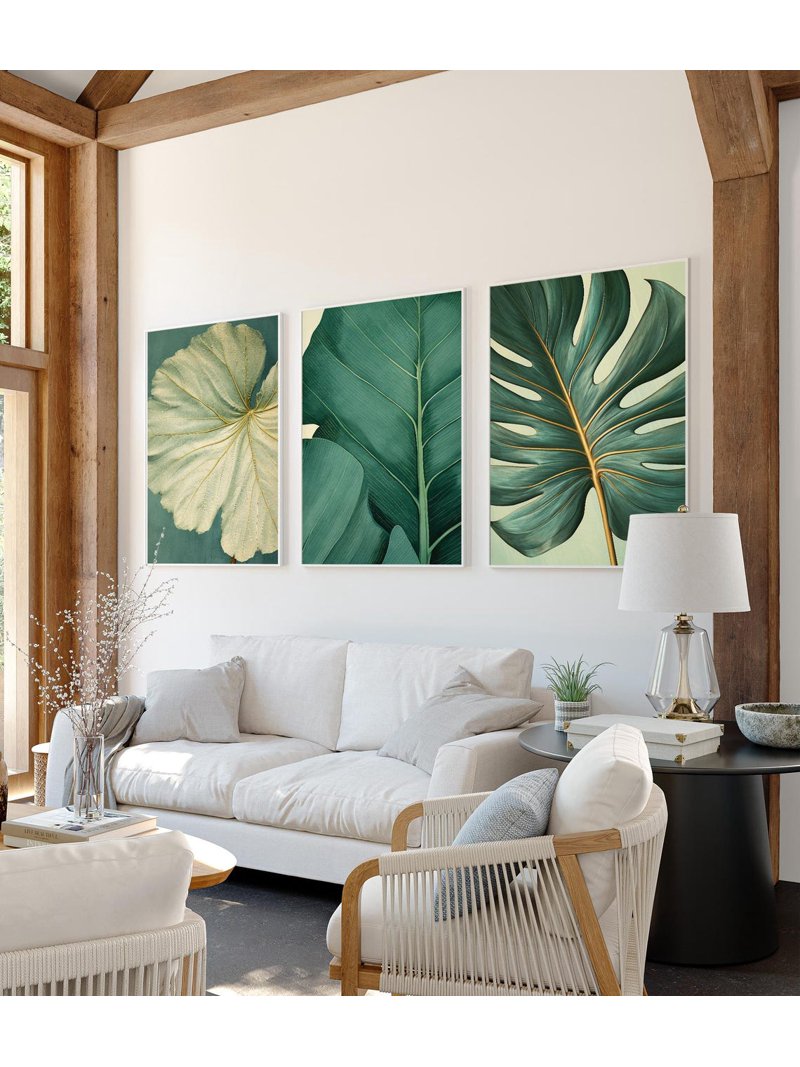 Trypyich Abstract Botanical Leaf Triptych Prints, Serene Neutral Nature Wall Art ...