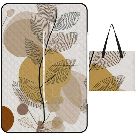 Abstract Botanical Line Art Print Waterproof Picnic Blanket with Foldable Zipper, Suitable for Outdoor Use, Suitable for Travel, Camping, Beaches, Parks, Grasslands, Picnic Blanket Accessories