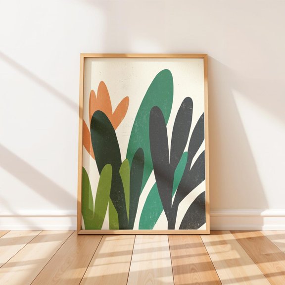 Abstract Botanical Modern Green Terracotta Leaves Decor Unframed Paper Print