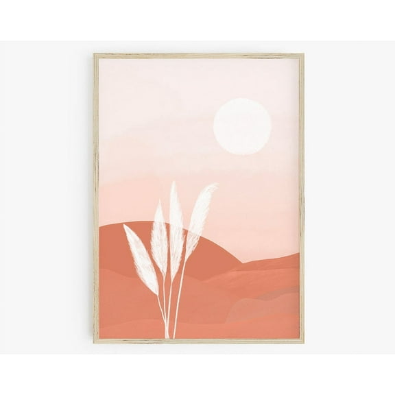 Abstract Botanical Print, Boho Pampas Grass Art, Desert Landscape, Blush Pink Terracotta, Boho Nursery Decor Wall Art, Modern Wall Decor, 8x12 UNFRAMED