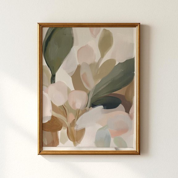 Abstract Botanical Print Muted Sage Beige Leaves